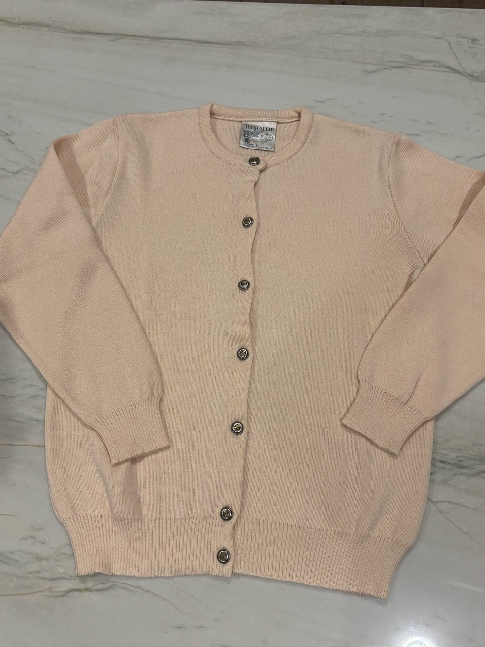 Toorallie Light Pink Merino wool  Crewneck Cardigan with metal buttons
